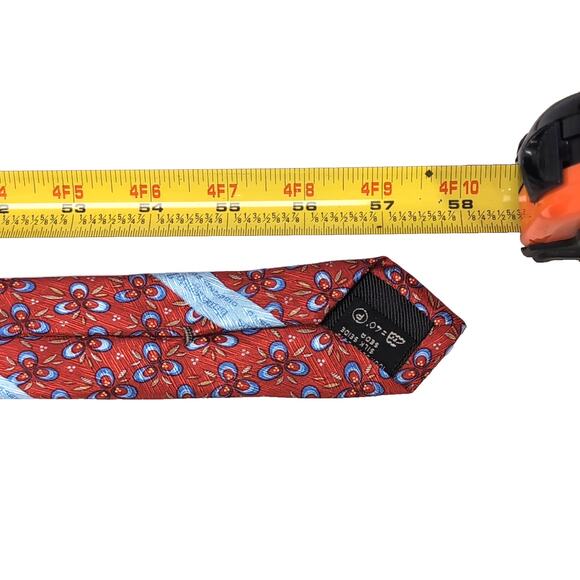 Ermenegildo Zegna Silk Luxury Tie Red Blue Abstract Print 58 in Long 3.5 in Wide - Picture 7 of 7